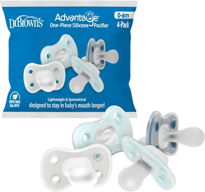 Dr. Brown's Advantage - Chupete de silicona de una pieza, simétrico, azul/gris, 0-6 meses, sin BPA