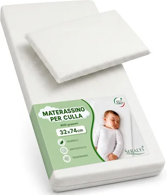 Materasso per Culla Anti-soffocamento Seralys, Prodotto in Italia, Riduttore per Letto e Contiguo in Cotone, Posizione Ergonomica - Rosso, 74 x 32 x 4 cm