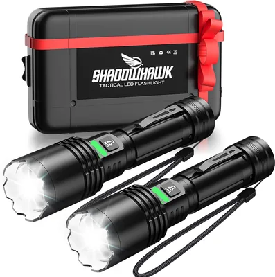 Shadowhawk 2er-Set LED-Taschenlampe mit 5000 Lumen | Extrem heller taktischer Taschenlampen mit Aluminiumgehäuse