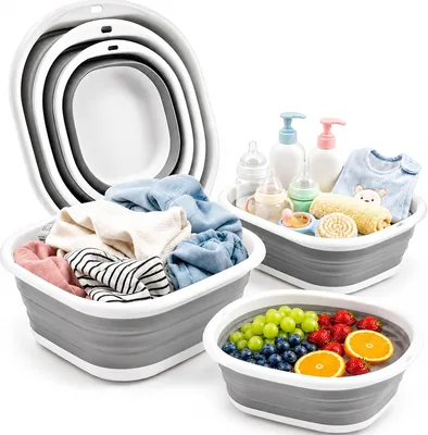 Collapsible Wash Basin Set - 3 Pack, Portable Sink for Camping & Home