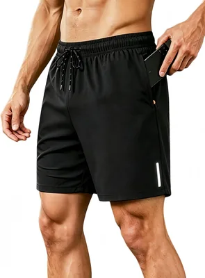 Men's Athletic Running Shorts Workout with Zipper Pockets & Reflective Strip