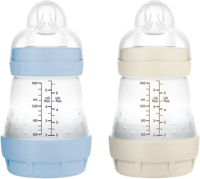 MAM Pack de 2 Botellas Anti-Colic, para Nuevos Nacidos, 0-2 Meses, 160 ml, con Teta 1 Flujo Lento Fácil Aceptación, Autesterilizante y Ecológica
