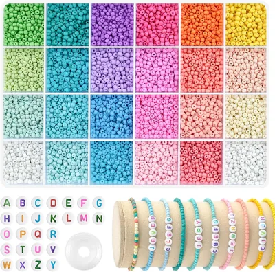 Set di perle ARTREE di 3mm per bracciali in 24 colori, perline di vetro fai-da-te con lettere colorate