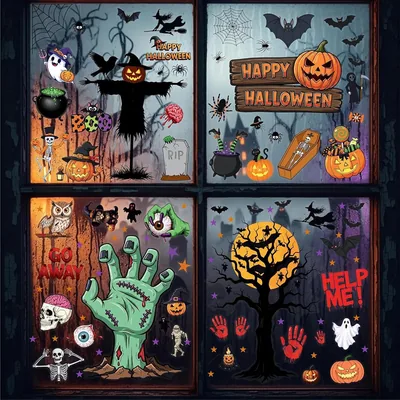 Pegatinas de Ventana de Halloween 145 Piezas, Decoraciones de Ventana de Halloween Reutilizables, Ad