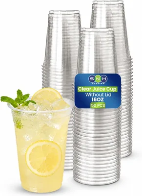 SNH Packing 16oz Clear Plastic Cups - BPA Free Reusable Cups (50 Pack) Best Deal