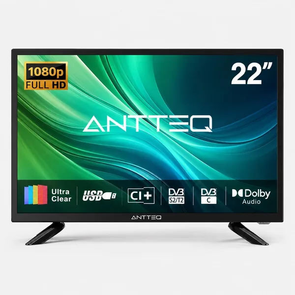 Antteq 22 Inch TV FHD, Full HD 1080P Television Freeview DVB-T2-C-S2 Dolby Digital Audio, LED Backli