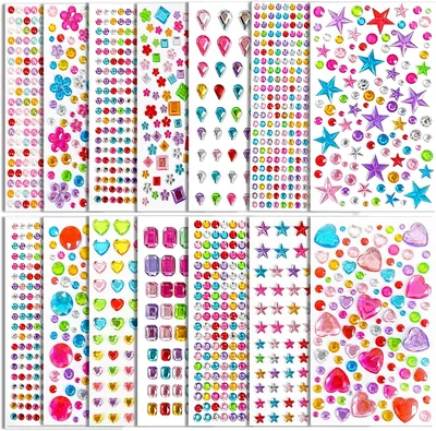 Pack mit 4043 Glitzersteinen selbstklebend, buntes Gesicht, dekorative Glitzeraufkleber, verschiedene Formen, für Handwerkskunst