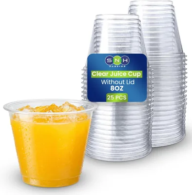 SNH 8oz Clear Plastic Cups - Reusable BPA Free, 25 Pack - Best Deal