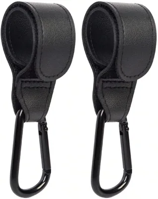 Stroller Hooks with Carabiner Clips (Black, 2 Pack) - Universal Backpack Accessory