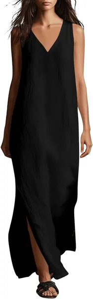 Vestido de Verano 2026 para Mujer - Cuello V Elegante de Algodón y Lino