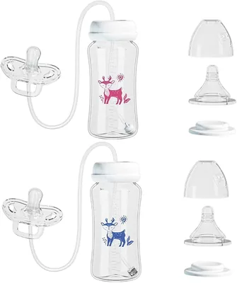 2 Pcs Bouteilles de Nourriture Anti-Colique pour Bébé sans Main, 300ml Bouteille de Tétine en Silicone Étanche avec Pacifier
