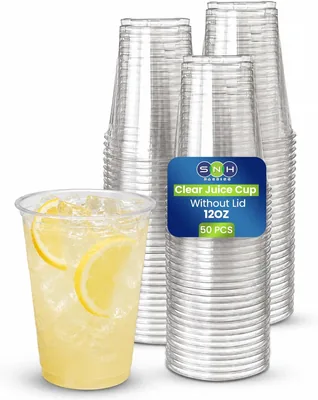 SNH 12oz Clear Plastic Cups - Reusable BPA Free, 50 Pack
