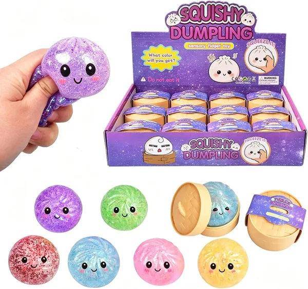 Scatola Mistero di 12 Dumpling Glitter Squishy, Giocattoli Sensoriali Sparkling, TPR Flessibile