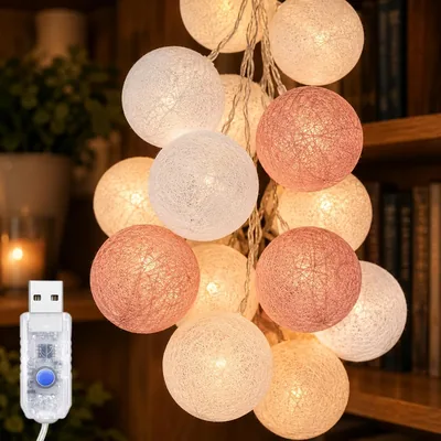 ALEGRE® USB Feeerlichter mit Timer, 3 m, 20 LED-Kugeln, Innenbeleuchtung