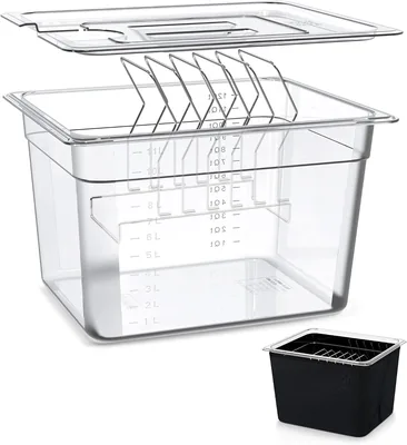 KitchenBoss Sous Vide Container 11L med Inox Lid och Grate - Complet Set med Isoleringsovskalar, Kompatibel med