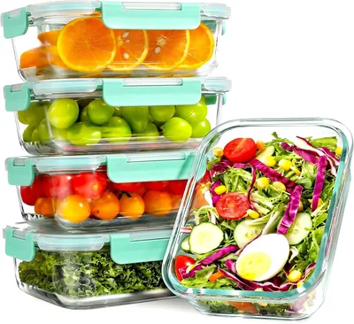 YASHE 5 Pack Tarros de Vidrio con Tapas, 1050ml Resistentes y Apilables, para Preparación de Comidas