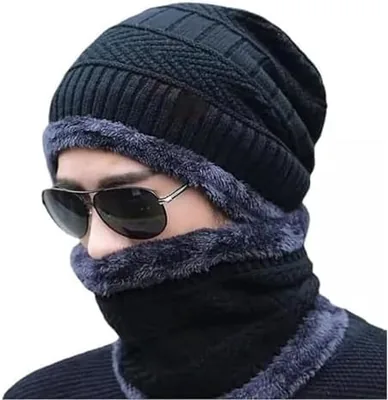 Thermal Wool Beanie Set - Men's & Women's Teen Winter Hat Neck Warmer, Blue