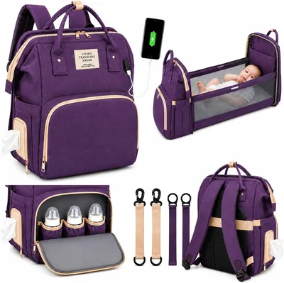 Mochila Pañalera Multifuncional Bebe, Bolso Impermeable 3 en 1, Cuna Plegable Cambiador Portátil Viaje, Puerto USB, Bolsillos - Mejor Oferta