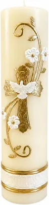 Vela Artesanal para Bautismo sin Aroma con Ornamento en Cera, Vela Católico Religiosa - 15% de Descuento