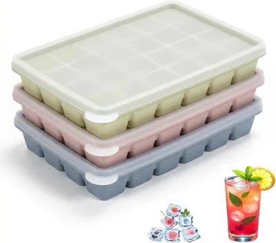 Set van 3 Silicone Ijsblokvormen met Deksel, 24 Blokken Ijsbloktray met 2 cm Vierkante Ontwerp, BPA Vrij voor Wiskundige Gebruik