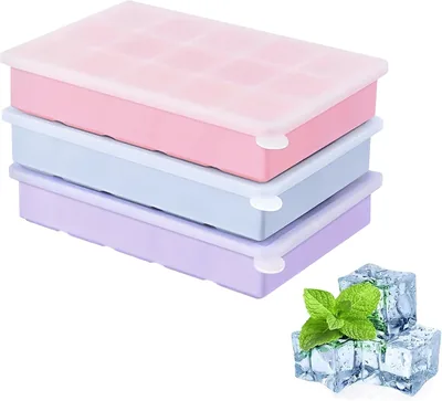 Moldes para cubitos de hielo de silicona de 3 piezas con tapa, molde cuadrado para cubitos de hielo de 15 compartimentos, libre de BPA