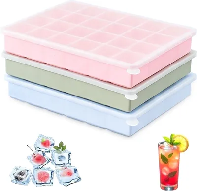3 Piezas Moldes de Hielo, Recipiente de Hielo de Silicona de 2.2 cm con Tapas | 24 Compartimentos Moldes de Hielo con Tapas, Libre de BPA