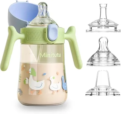 DMG Baby Sippy Cup 240ml with Weighted Straw, 3-in-1 Spill-Proof & Leak-Proof Sippy Cup for Toddlers