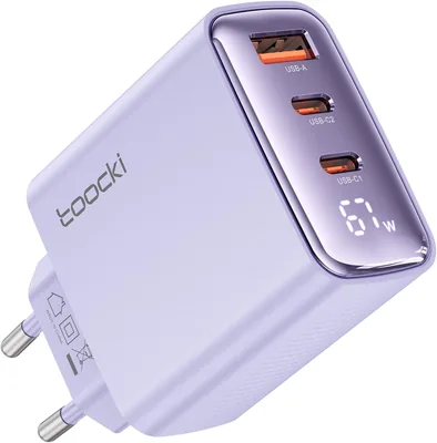 Toocki 67W GaN 3 Port LED-laddare för MacBook, iPhone 17 och Galaxy S24 | Kompakt och lätt GaN-design, breed kompatibilitet