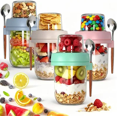 4 Pack Glass Jars for Overnight Oats, 16 Oz + 4 Oz, Reusable Do