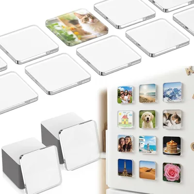 DIY Fridge Magnet Craftset, 40 stukar 4mm Acryl magnetram med klebfilm och magnetband, Transparent Foto - Best Price