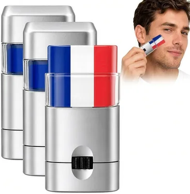 3 Bâtonnets de Maquillage Tricolore Bleu Blanc Rouge, Accessoire Supporter France