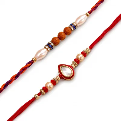 Rakhi for Brother Set of 2 with Greeting Card - Beautiful Designer Rakshabandhan Gift