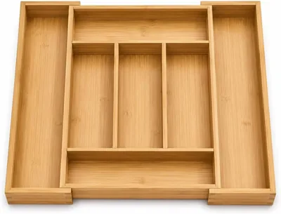 Bamboo Cutlery Organizer - 5-7 Section Silverware Tray
