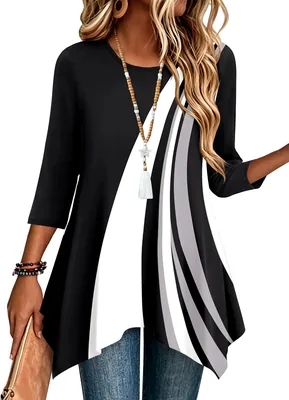 Zeagoo Women's Boho Shirts - 3/4 Sleeve Tunics Plus Size