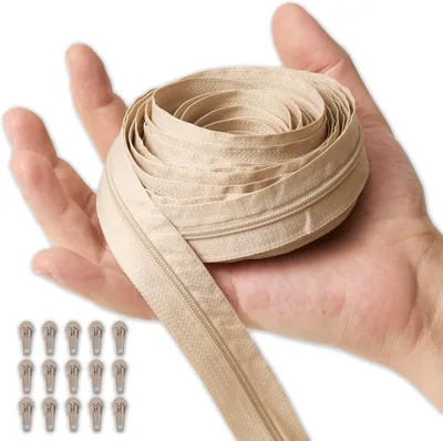 Cerradura continua IPEA #3 Beige - [ 5 metros + 15 deslizadores metálicos ] - Hecha en Italia - Para corte de cremallera para costura, ropa y accesorios