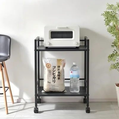 Injoyho キッチンワゴン 2段 キャスター付き 高さ調節可能 収納ラック ブラック | ベストディール
