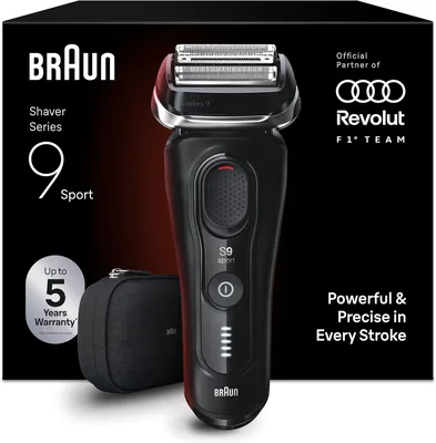 Braun Series 9 Sport 9110si Afeite Eléctrico para Hombre, Negro | Afeitador Impermeable con Base de Carga y Maleta de Viaje, Flexible He