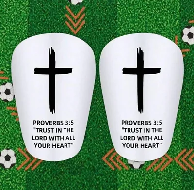 Soccer Shin Pads with Cross, Proverbs 3:5, White - Best Deal