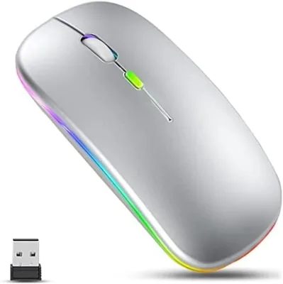 Wireless Mouse RGB LED Dual Mode Bluetooth 5.2 & 2.4GHz USB Silent Rechargeable Slim Ergonomic Design for Laptop, PC