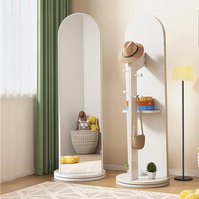 Modern Oval Floor Mirror with Storage, 360° Rotation, Best Deal