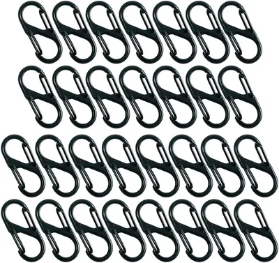 30 stk S Karabiner Mini Karabiner Black Dubbel Karabiner Kecil Carabiner för Utomhus Camping Hikare Räckvattor Nyckelkarabiner