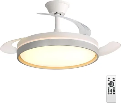 Ventilador de techo Xcdhemde con luz LED 60 W, aspas plegables, 3 tonos, 6 velocidades, silencioso, control remoto, temporizador, motor DC, invierno