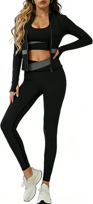 VAWQVF Conjunto de Gimnasio y Pilates 3 Piezas, Bra de Cintura Alta Deportivo, Estiramiento y Control de Barriga, Modelado