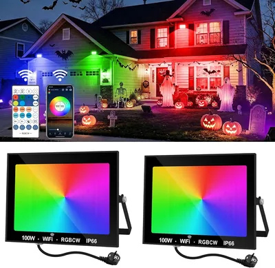 Projecteurs LED NATPOW RGB 100W, 2 pièces | Éclairage extérieur avec application Bluetooth et télécommande, IP66