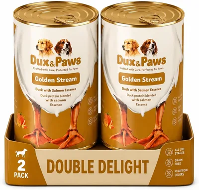 Dux&Paws Golden Stream طعام قطط رطب للكلاب البالغة، تغذية متوازنة و كاملة، وصفة عالية البروتين، ذرة مع سمك السلمون