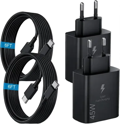 Chargeur USB C 45W, 2 Pack avec Câble de 2M pour Samsung | Alimentation Murale USB C pour Samsung Galaxy S2