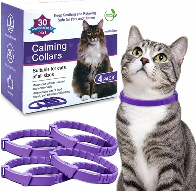 Collares Calmantes para Gatos VAWQVF de 4 Piezas con Feromonas y Lavanda, Ajustable