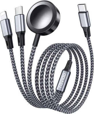 RAVIAD Ladekabel für Apple Watch mit USB-C und Lightning, 1,2 m | Ladekabel 3 in 1