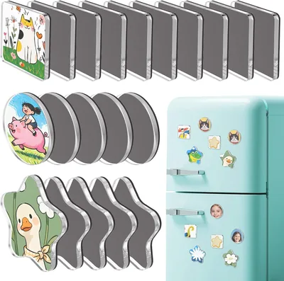 DIY Fridge Magneter Craftset 20 Stück 4mm Acryl Rahmen mit Klebefilm und Magnetstreifen Transparent Foto Mag - Best Deal