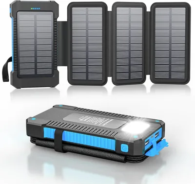 Chargeur solaire 26800mAh avec 4 panneaux solaires, batterie externe waterproof avec charge rapide USB-C 18W pour téléphones mobiles